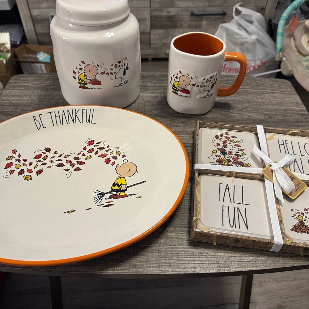 Rae Dunn Peanuts Fall Dinnerware Set - Cream and Orange